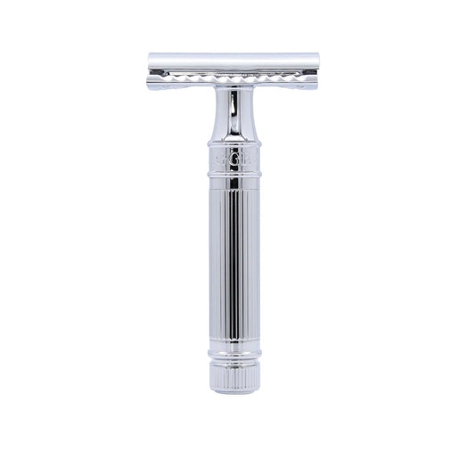Edwin Jagger DES89LBLAMZ Classic Long Handled Double Edge Manual Eco-Friendly and Reusable Safety Razor for Men and Women for Shaving cream or Soap Fits All DE Razor Blades (Lined)