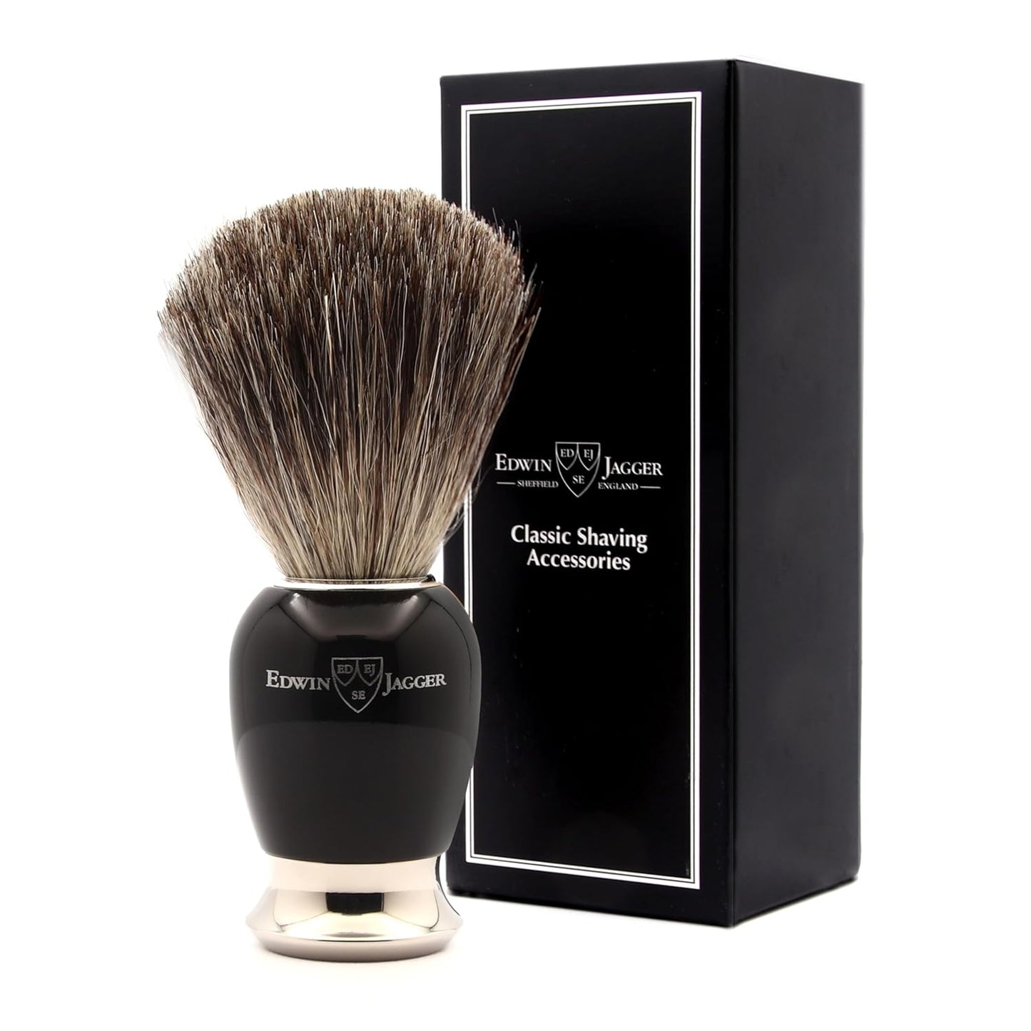 81SB586 Simulated Ebony Pure Badger Hair Shaving Brush with Nickel Plated Collar and End Capâ