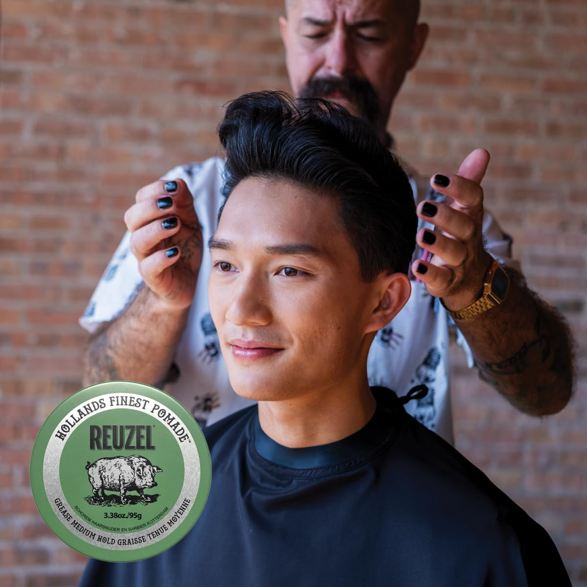 Reuzel Green Grease Pomade, Medium All Day Hold, Oil-Based Styling Wax, Medium Shine and Flake Free, Easy to Wash Out, for All Hair Types, 1.3 Oz