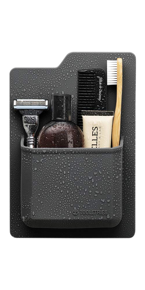 Tooletries the James Organizer - Silicone Toiletry Holder, Shower & Bathroom Accessory - Features Silicone-Grip Technology, Removable & Reusable - Charcoal