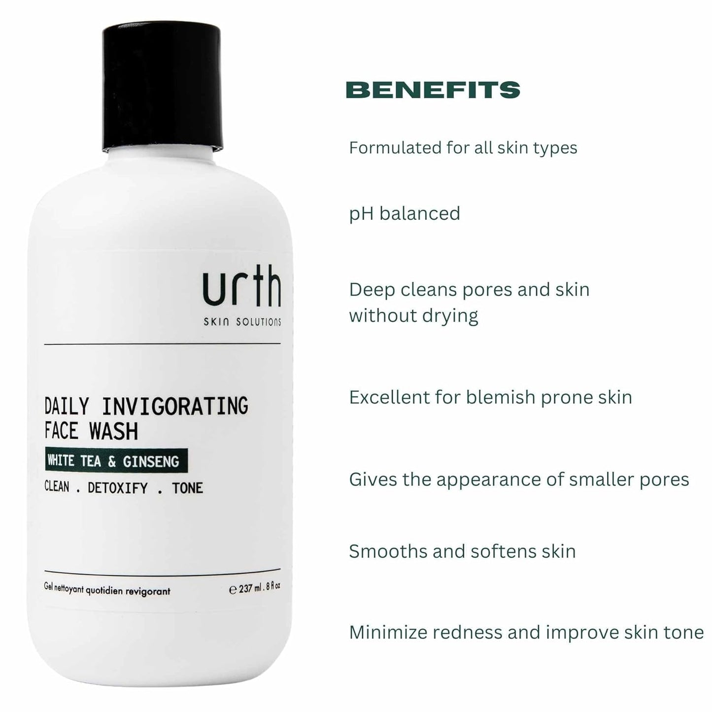 Urth Face Wash with White Tea & Ginseng Invigorating Daily Cleanser 8Oz