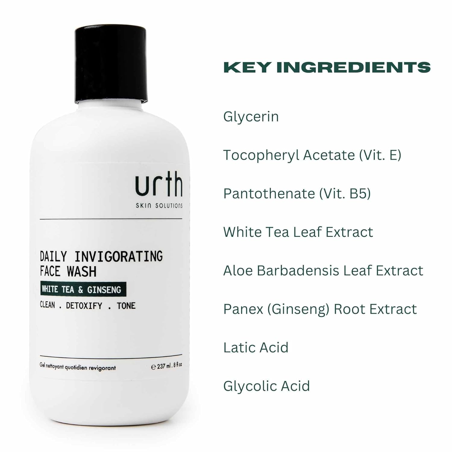 Urth Face Wash with White Tea & Ginseng Invigorating Daily Cleanser 8Oz