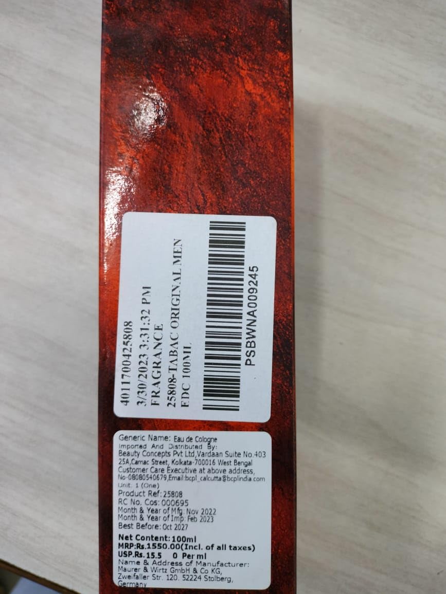 Tabac Maurer & Wirtz  Eau De Cologne Splash for Men, 3.4 Ounce