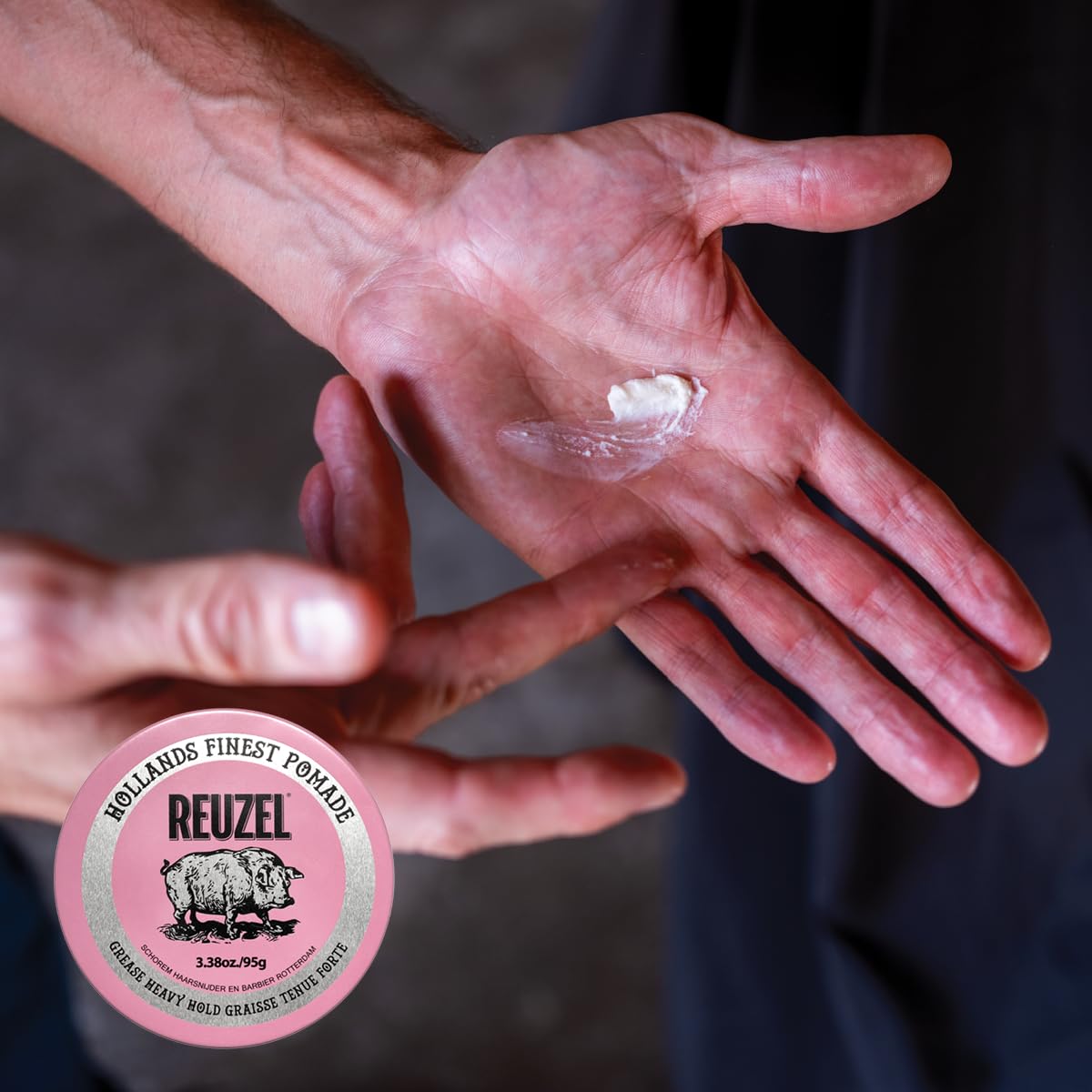Reuzel Pink Grease Pomade, Strong All Day Hold, Oil-Based Styling Wax, Medium Shine and Flake Free, Easy to Wash Out, for All Hair Types, 1.3 Oz