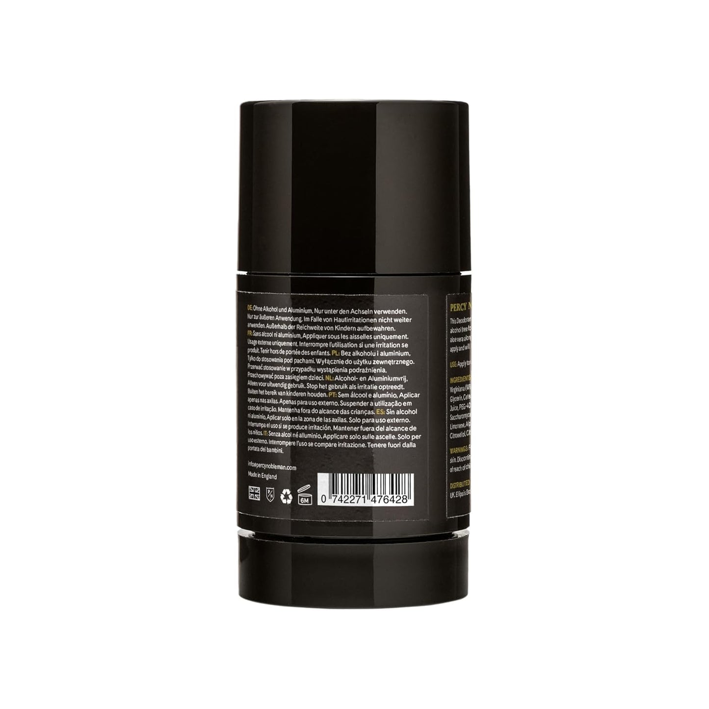 Percy Nobleman Natural Deodorant Stick - Signature Scented Men'S Deodorant with Aloe Vera and Witch Hazel Blend. Aluminium Free 75Ml