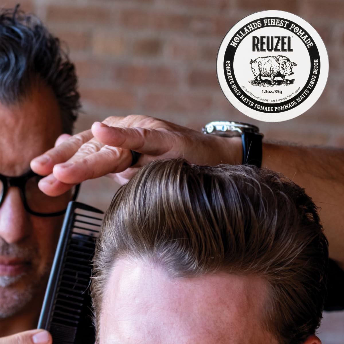 REUZEL Concrete Matte Pomade, Strong All Day Hold, Water Soluble Styling, Matte Finish and Flake Free, Easy to Wash Out, for All Hair Types