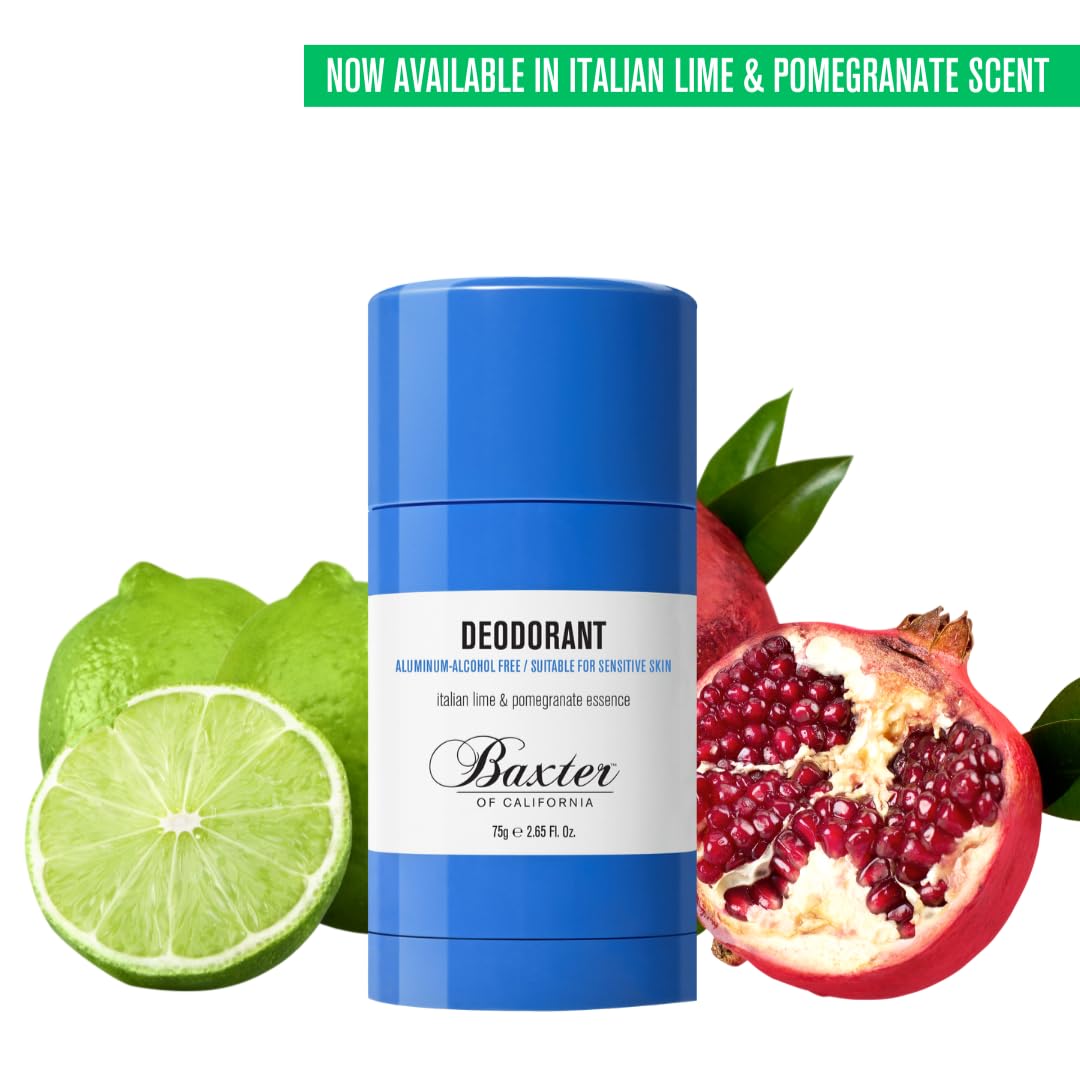 Baxter of California Deodorant, Aluminum & Alcohol-Free Clear Stick, Italian Lime and Pomegranate Essence, 2.65 Ounce
