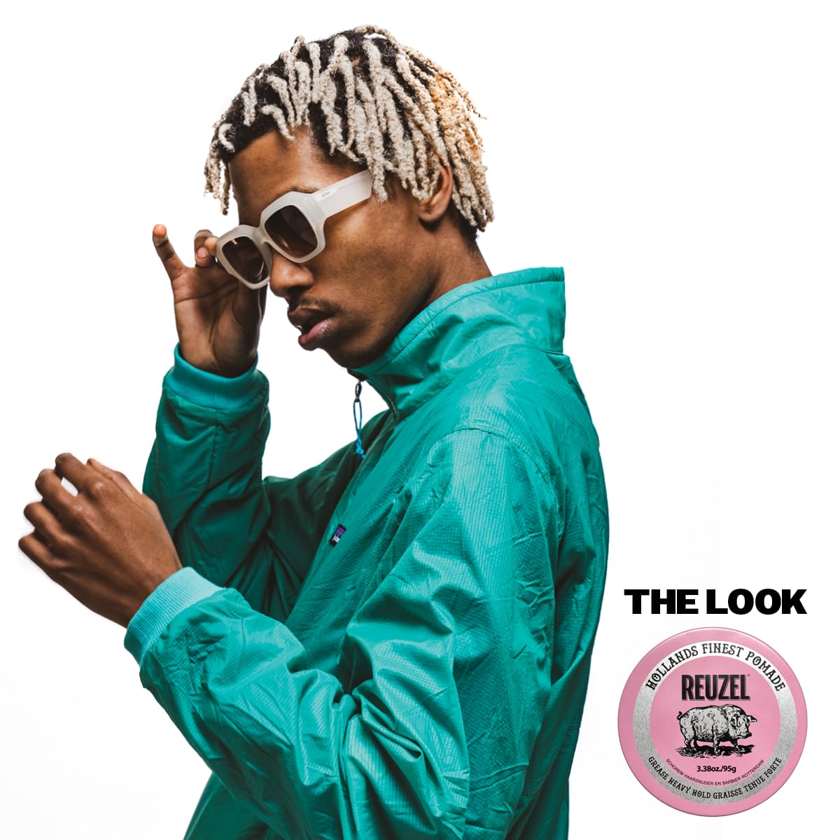 Reuzel Pink Grease Pomade, Strong All Day Hold, Oil-Based Styling Wax, Medium Shine and Flake Free, Easy to Wash Out, for All Hair Types, 1.3 Oz