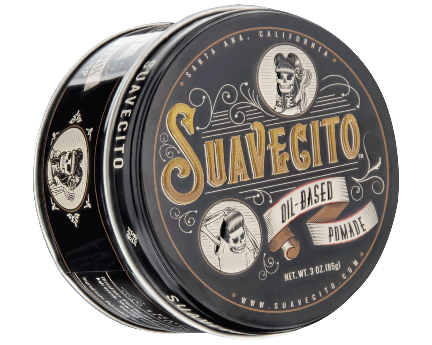 Suavecito Oil Based Pomade 3 Oz Tin Can - Original Scent Hair Styling Long Lasting Hold, Healthy High Shine, for All Hair Types - Smooth Slickback to Pompadour Rockabilly Style Grease