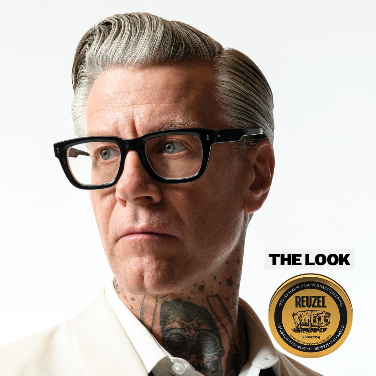 Reuzel and Liquid Death Severed Head Matte Clay Pomade, Strong All Day Hold, Water Soluble, Matte Finish and Non-Greasy Formula, Easy to Wash Out, for All Hair Types, 3.38 Oz