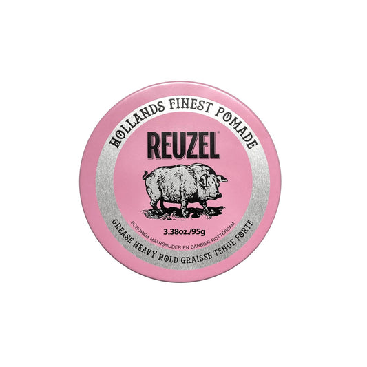 Reuzel Pink Grease Pomade, Strong All Day Hold, Oil-Based Styling Wax, Medium Shine and Flake Free, Easy to Wash Out, for All Hair Types, 1.3 Oz