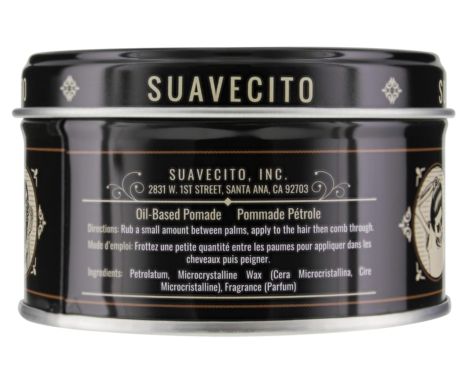 Suavecito Oil Based Pomade 3 Oz Tin Can - Original Scent Hair Styling Long Lasting Hold, Healthy High Shine, for All Hair Types - Smooth Slickback to Pompadour Rockabilly Style Grease