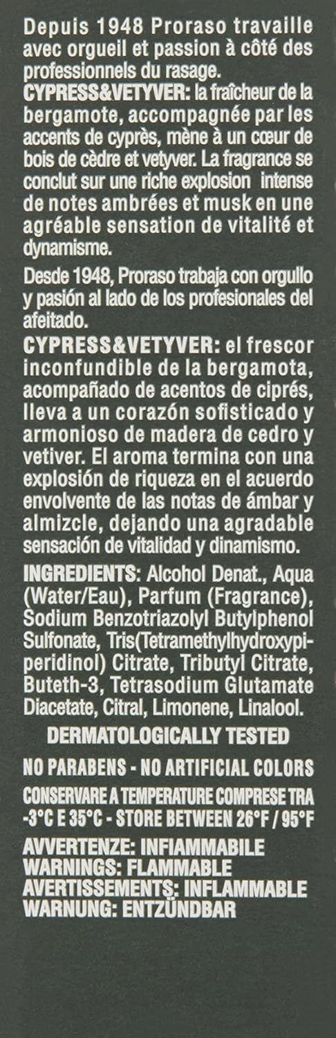 Proraso Eau De Cologne, Cypress and Vetyver, 3.4 Fl Oz