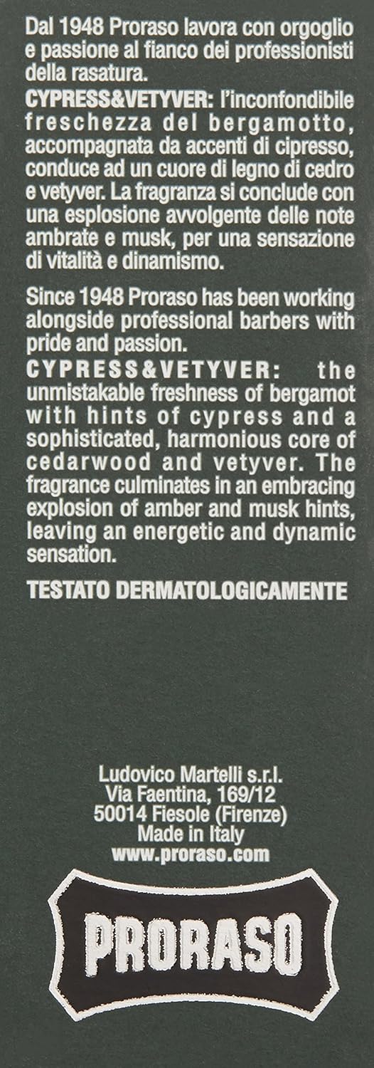 Proraso Eau De Cologne, Cypress and Vetyver, 3.4 Fl Oz