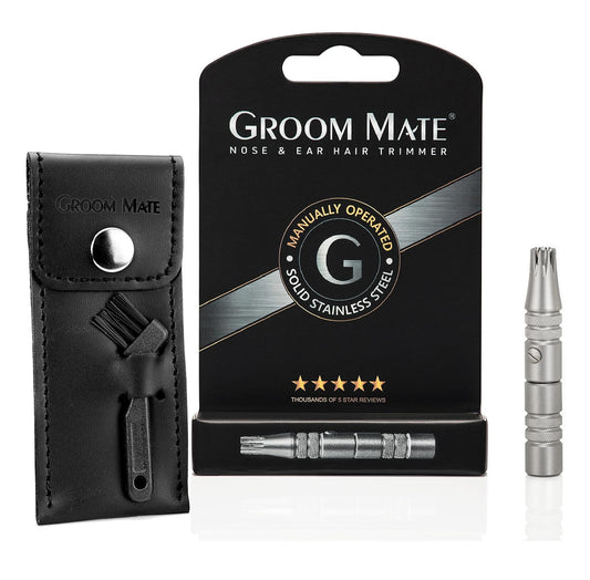Groom Mate Platinum XL Nose & Ear Hair Trimmer with Leather Pouch & Brush - Engineered to Last a Lifetime - Made in USA