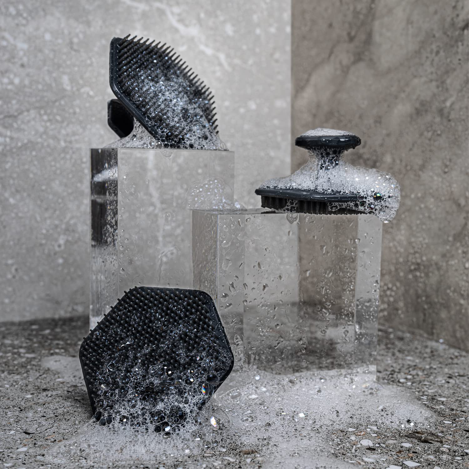 Tooletries the Ultimate Scrubber Set - with 2X Scrubbers & Holders - Silicone Toiletry Organizer, Shower & Bathroom Accessory - Features Silicone-Grip Technology, Removable & Reusable - Charcoal