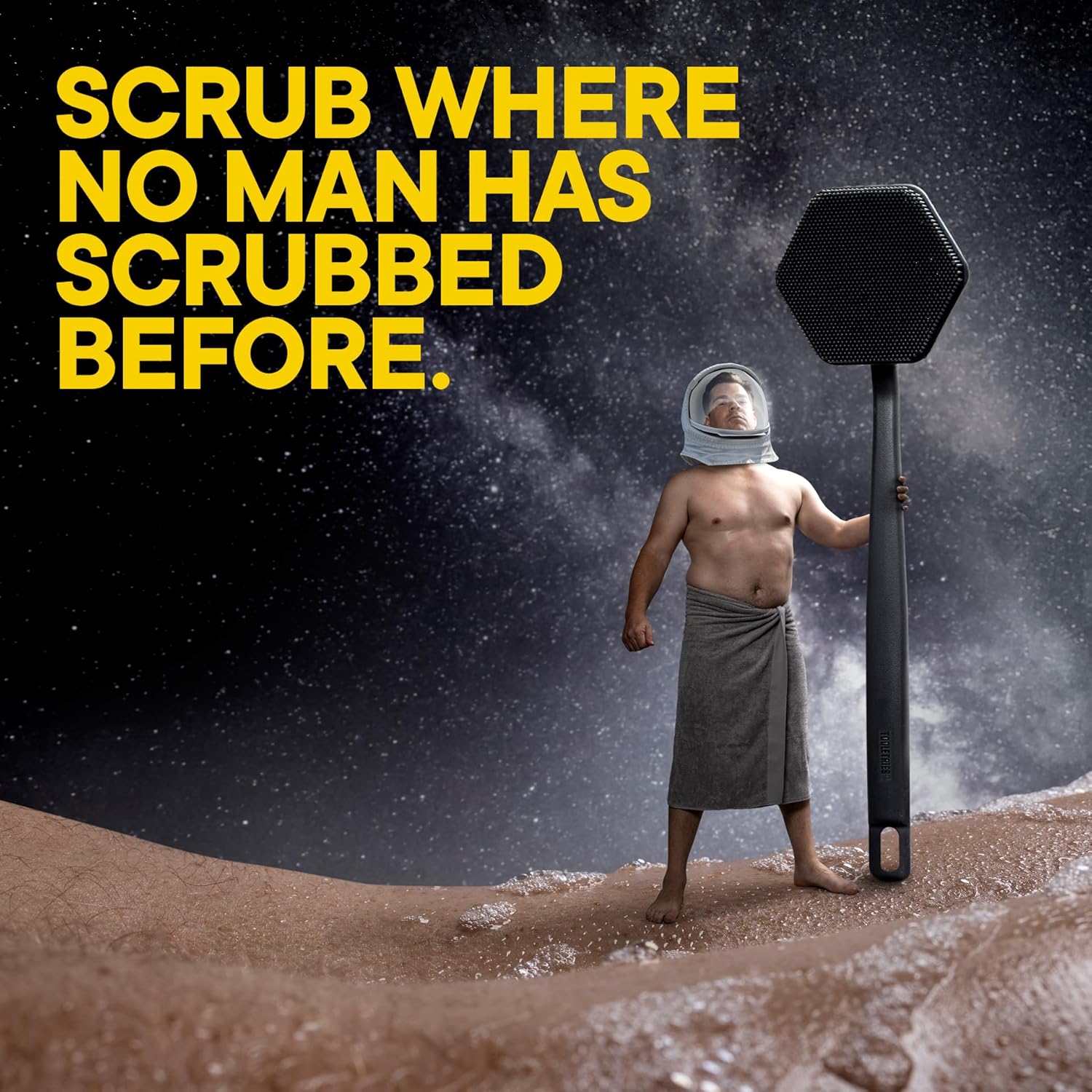 Tooletries Silicone Back Scrubber - Exfoliating Shower Brush, Back Washer for Men, Durable Back Brush with Long Handle - Long Lasting Bath & Shower Accessories - Charcoal