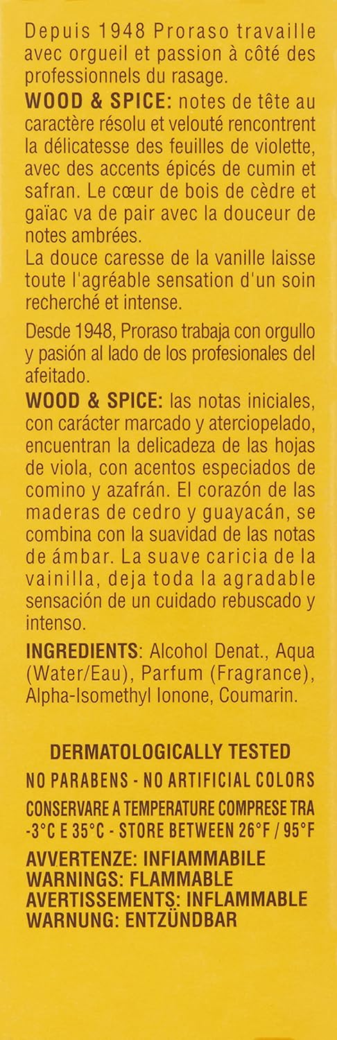 Proraso Cologne, Wood & Spice, 3.4 Fl Oz