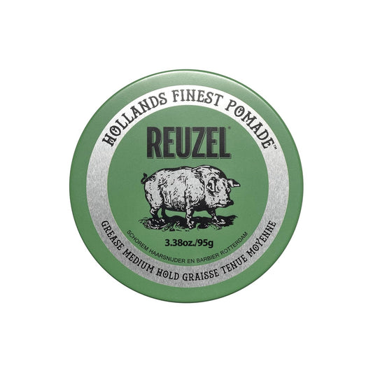 Reuzel Green Grease Pomade, Medium All Day Hold, Oil-Based Styling Wax, Medium Shine and Flake Free, Easy to Wash Out, for All Hair Types, 1.3 Oz