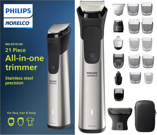 Philips Norelco Multigroom Series 9000-21 Piece Men'S Grooming Kit for Beard, Body, Face, Nose, Ear Hair Trimmer W/Premium Storage Case, MG9510/60