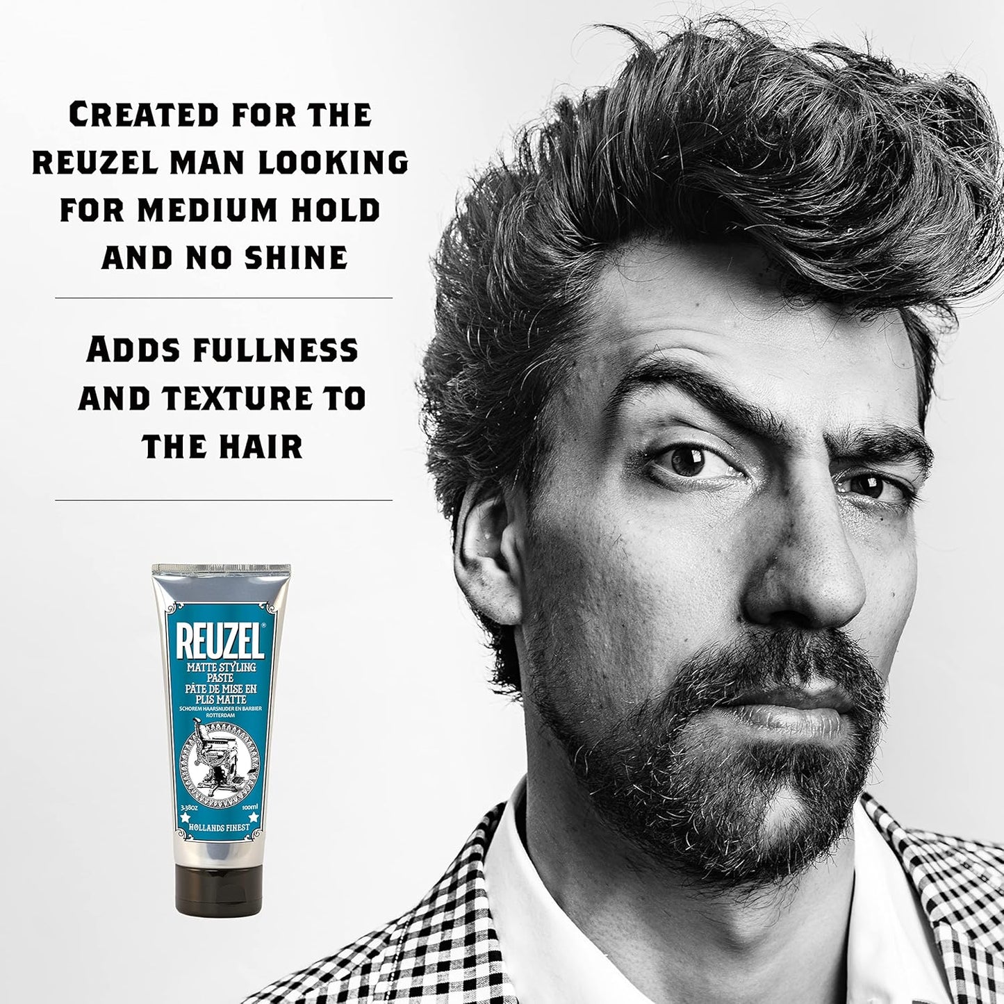 Reuzel Matte Styling Paste, Weightless, Pliable Medium All Day Hold, Adds Fullness and Texture, Matte Finish, Subtle Sugary Rum Scent, for All Hair Types, 3.38 Oz