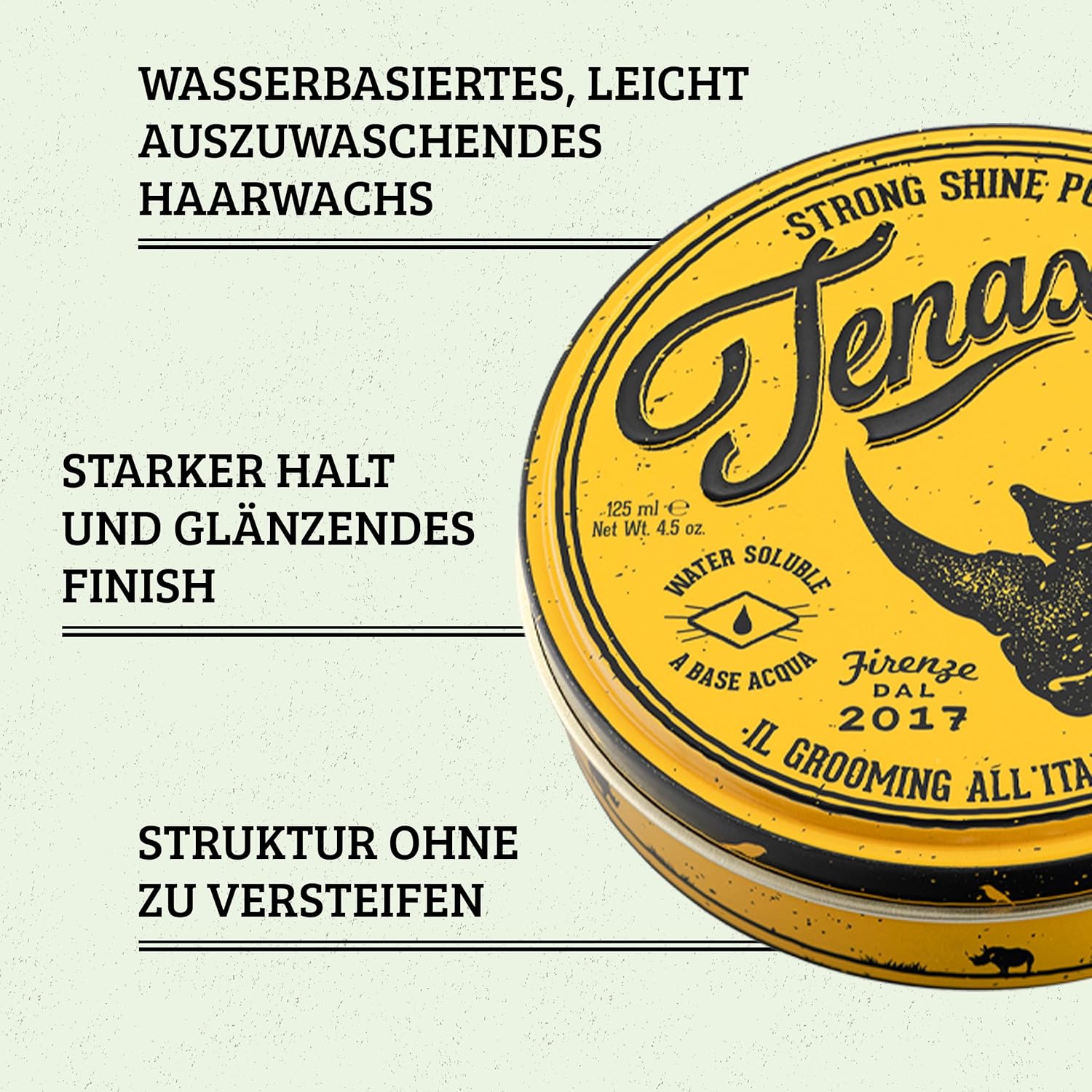 Tenax Water Soluble Pomade, Strong Hold with Clean Shine, 4.5 Oz