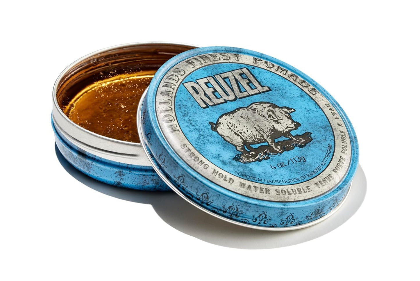 Reuzel Blue Pomade, Strong All Day Hold, Water Soluble Styling, High Shine and Flake Free, Easy to Wash Out, for All Hairstyles