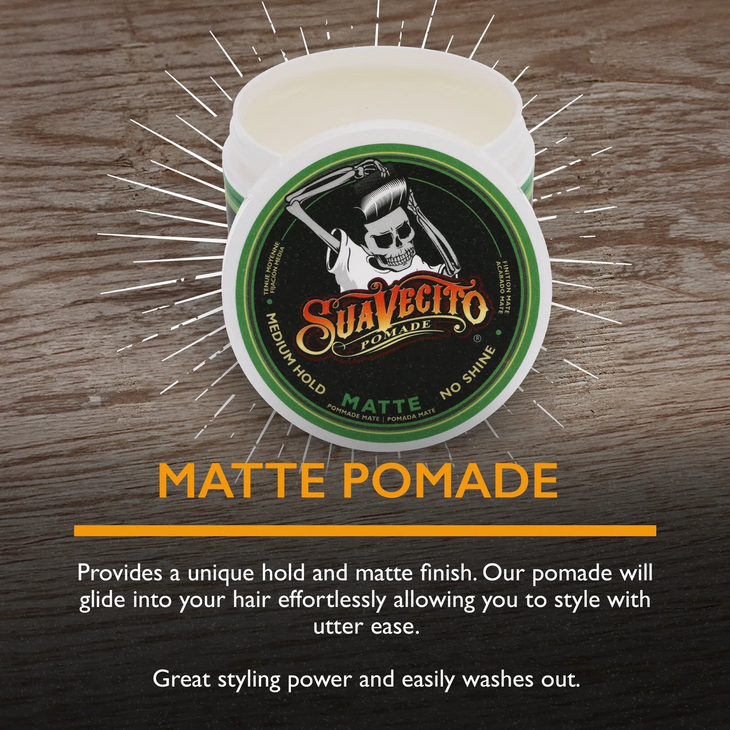 Suavecito Matte Pomade, for All Hair Types, Original Scent, Medium Hold, Men, 4 Oz