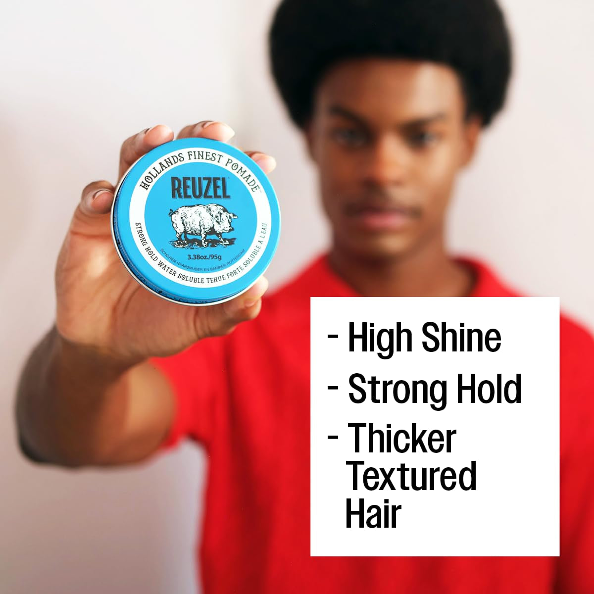 Reuzel Blue Pomade, Strong All Day Hold, Water Soluble Styling, High Shine and Flake Free, Easy to Wash Out, for All Hairstyles