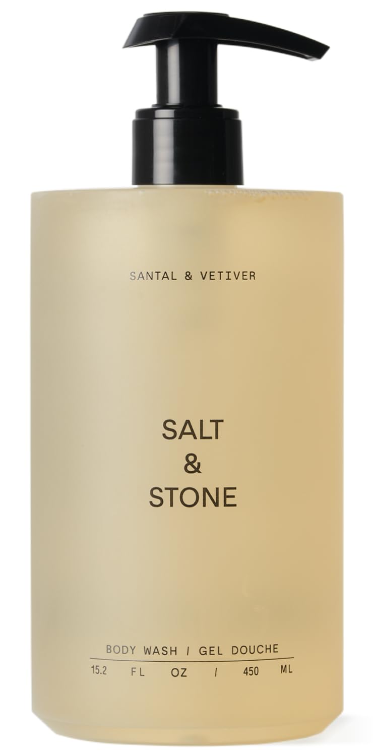 Salt & Stone Antioxidant-Rich Body Wash - Santal & Vetiver | Cleanse, Nourish & Soften Skin with Niacinamide & Hyaluronic Acid | Free from Parabens, Sulfates & Phthalates (15.2 Fl Oz)