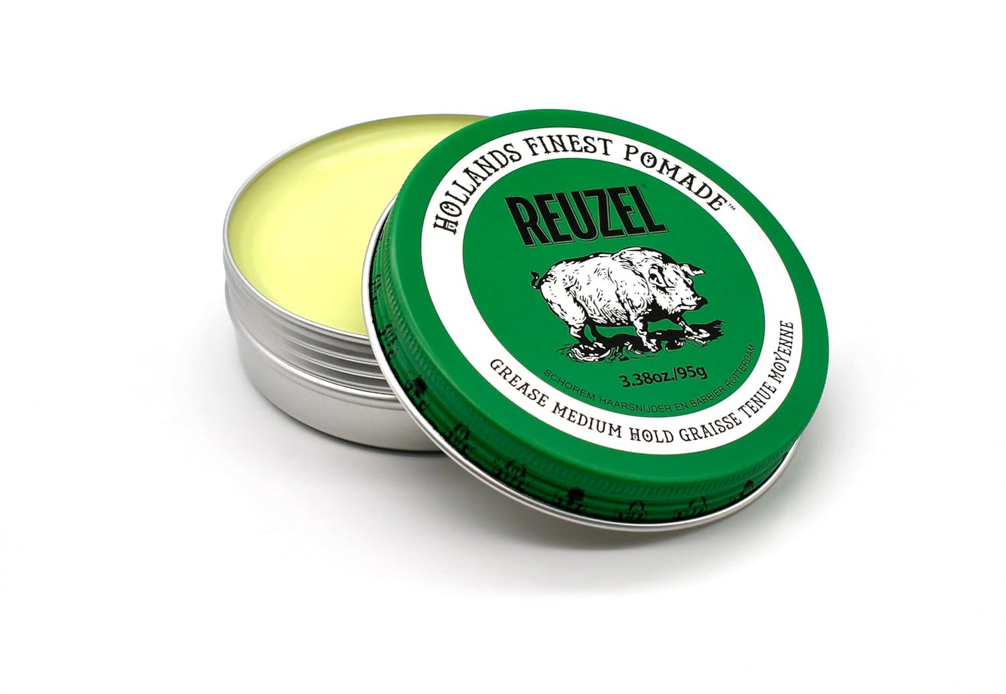 Reuzel Green Grease Pomade, Medium All Day Hold, Oil-Based Styling Wax, Medium Shine and Flake Free, Easy to Wash Out, for All Hair Types, 1.3 Oz