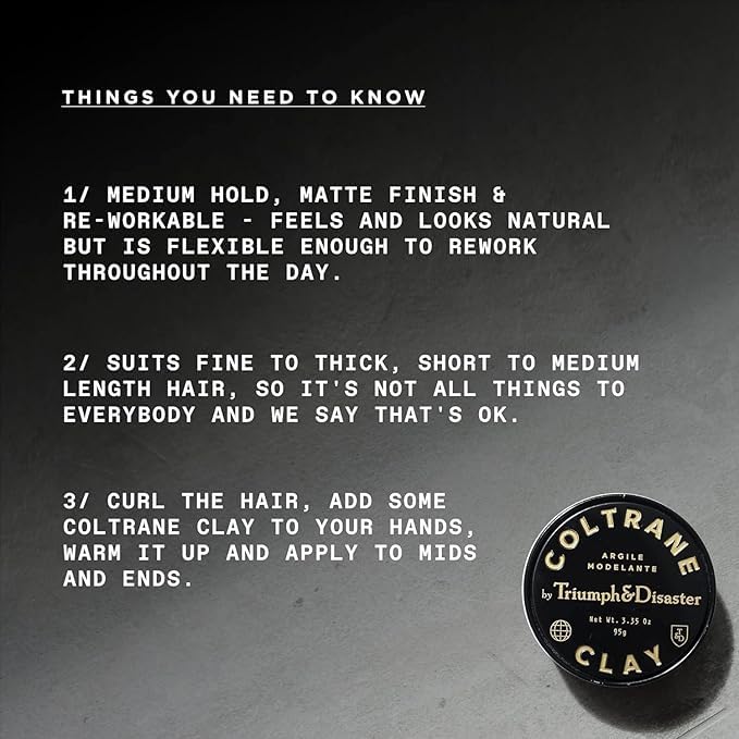 Triumph & Disaster Coltrane Hair Clay Pomade – Medium Hold, Matte Finish Styling Paste for Men and Women with Smoky Earth Scent, 95G