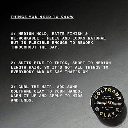 Triumph & Disaster Coltrane Hair Clay Pomade – Medium Hold, Matte Finish Styling Paste for Men and Women with Smoky Earth Scent, 95G