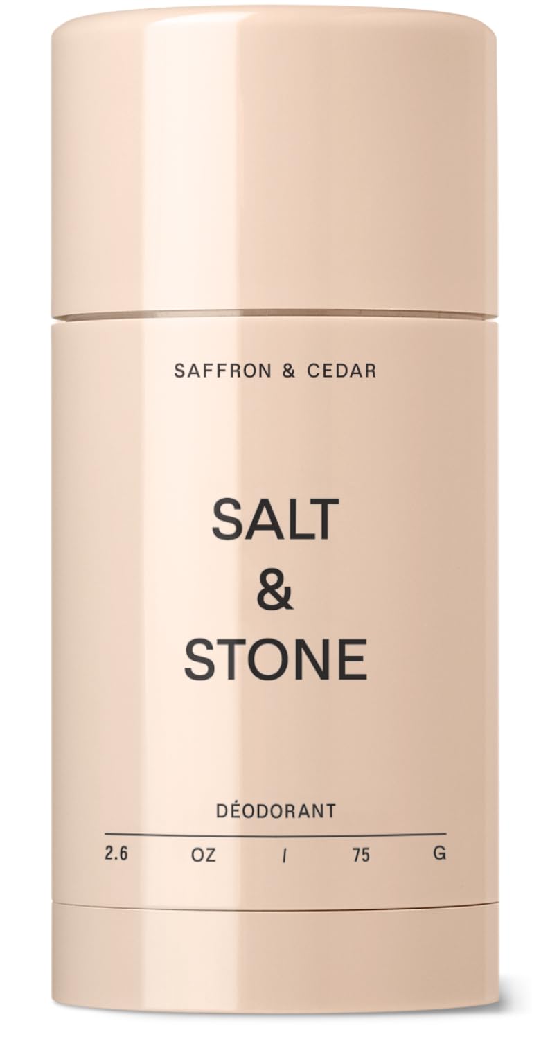 Salt & Stone Aluminum Free Deodorant | Extra Strength 48 Hour Protection for Women & Men | Made with Seaweed Extracts, Shea Butter & Prebiotics (Saffron & Cedar)