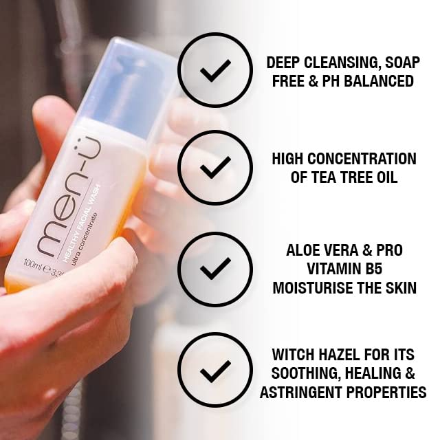men-ü HEALTHY FACIAL WASH 3.3 Fl.Oz, for up to 265 Washes, Ultra-Concentrate Healthy Face Cleanser, Facial Cleansing for Men before or after Shaving - 3.3Oz