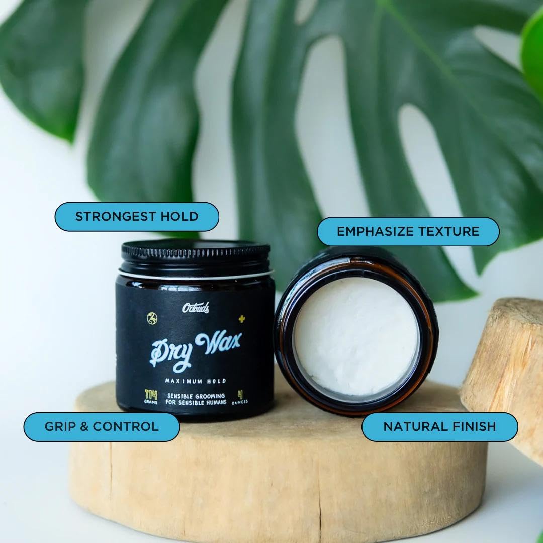 O'Douds Dry Wax - Natural, Dry & Malleable Styling Hair Wax ​- Strong Hold with a Neutral Finish - Bergamot & Green Tea Scent (4Oz.)