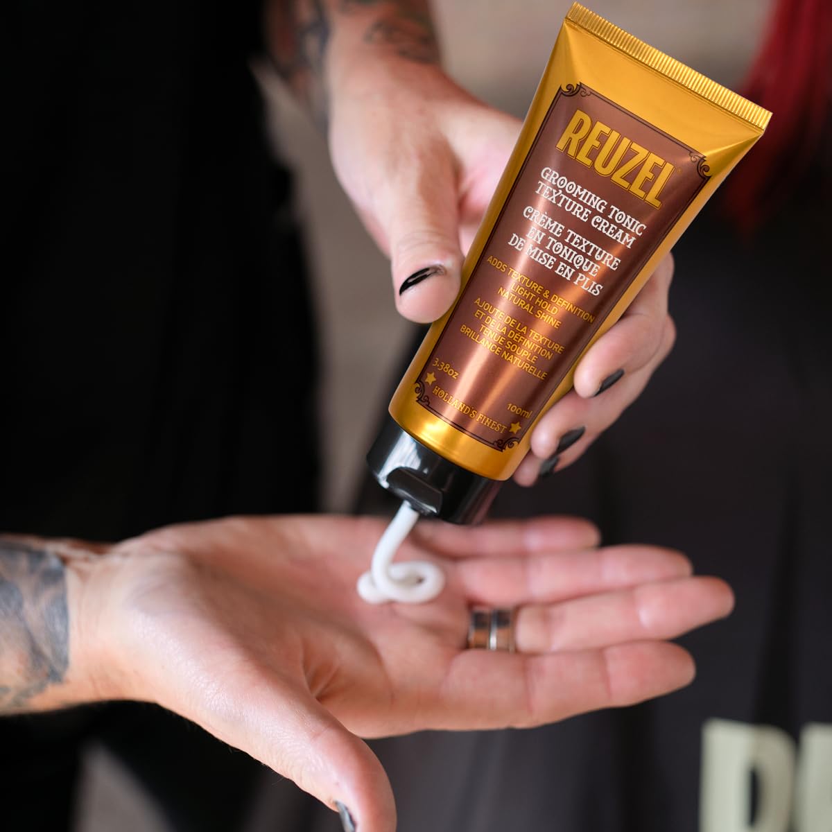 Reuzel Grooming Tonic Texture Cream, Light Hold, Curl Texture and Definition, Natural Shine, Heat Protection, for All Hair Types, 3.38Oz