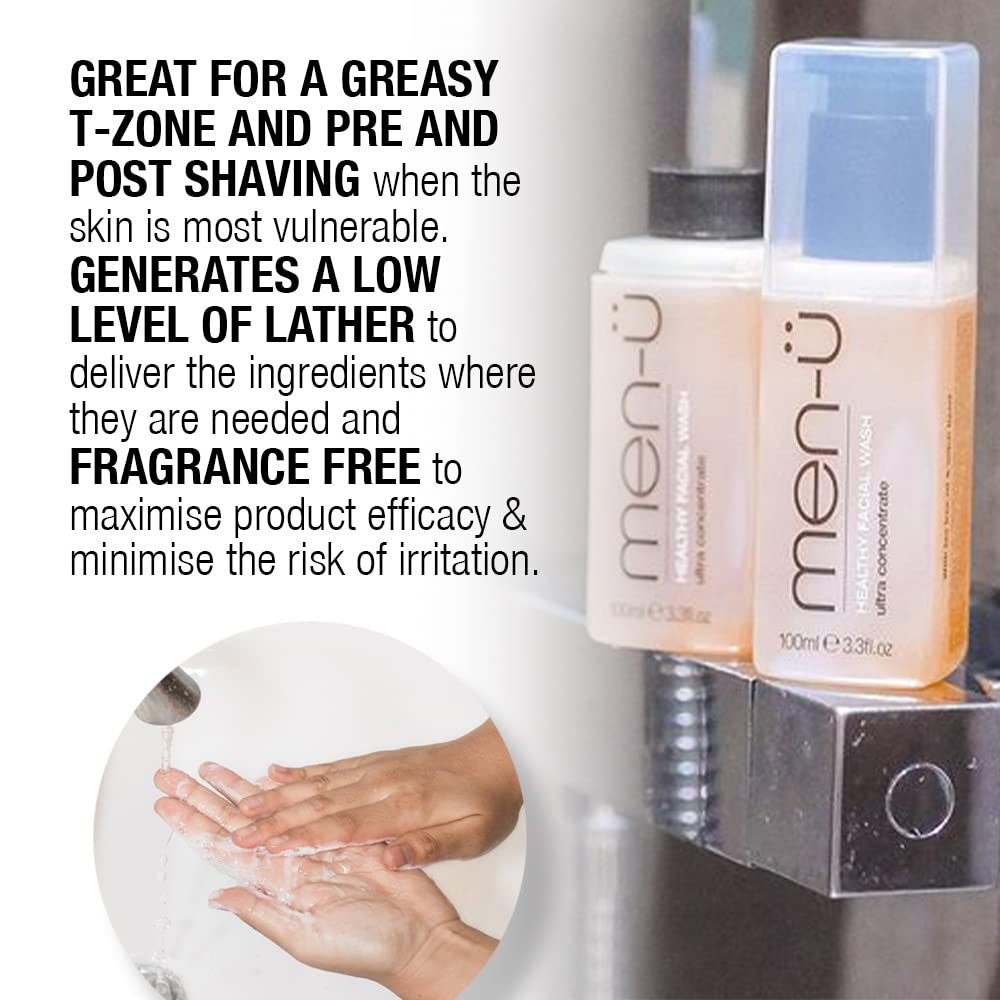 men-ü HEALTHY FACIAL WASH 3.3 Fl.Oz, for up to 265 Washes, Ultra-Concentrate Healthy Face Cleanser, Facial Cleansing for Men before or after Shaving - 3.3Oz