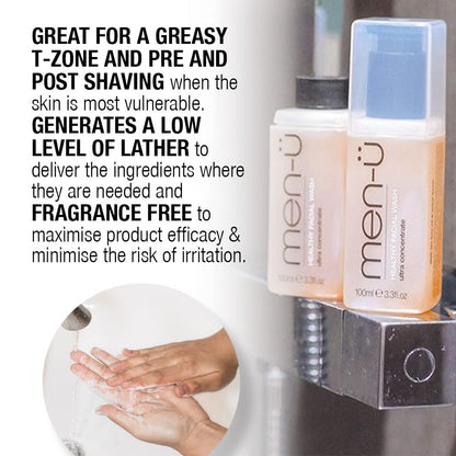 men-ü HEALTHY FACIAL WASH 3.3 Fl.Oz, for up to 265 Washes, Ultra-Concentrate Healthy Face Cleanser, Facial Cleansing for Men before or after Shaving - 3.3Oz