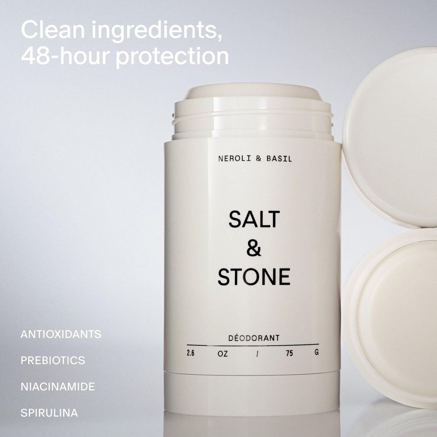 Salt & Stone Aluminum Free Deodorant | Extra Strength 48 Hour Protection for Women & Men | Made with Seaweed Extracts, Shea Butter & Prebiotics (Neroli & Basil)