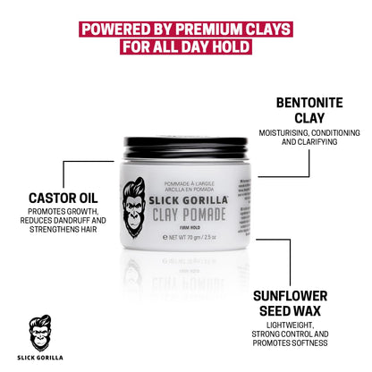 Slick Gorilla Firm Hold Clay Pomade for Men | 2.5 Oz | 