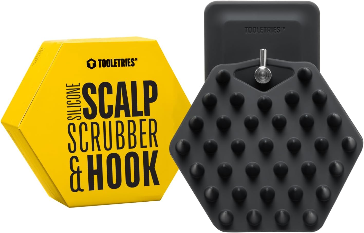 Tooletries Scalp Scrubber & Hook - Silicone Exfoliating Hair Scrubber for Men, Bath & Shower Accessories - Features Silicone-Grip Technology, Removable & Reusable