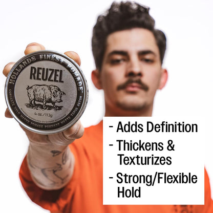 REUZEL Concrete Matte Pomade, Strong All Day Hold, Water Soluble Styling, Matte Finish and Flake Free, Easy to Wash Out, for All Hair Types
