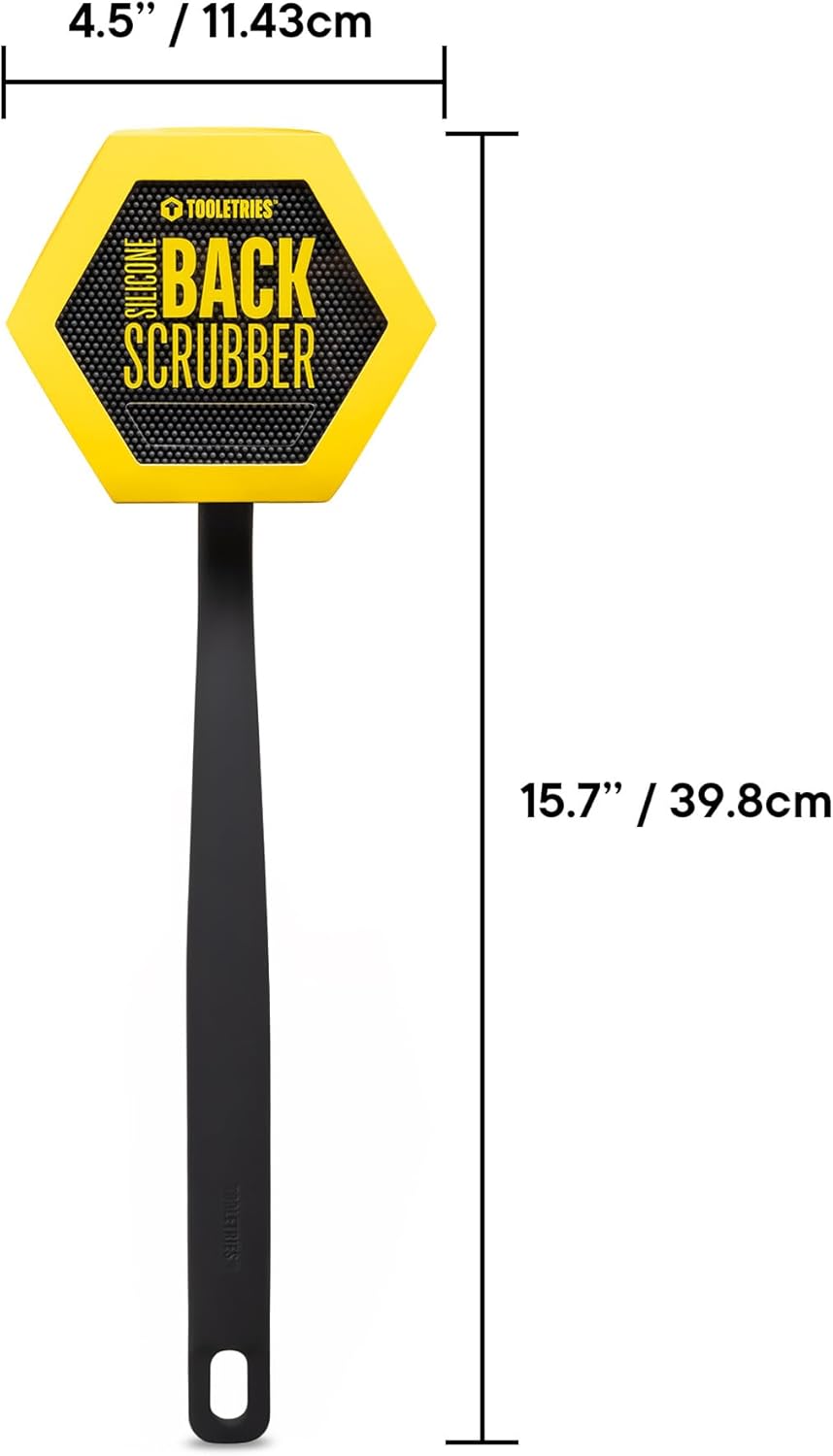 Tooletries Silicone Back Scrubber - Exfoliating Shower Brush, Back Washer for Men, Durable Back Brush with Long Handle - Long Lasting Bath & Shower Accessories - Charcoal