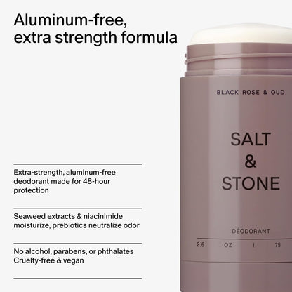  Salt & Stone Deodorant | Extra Strength Natural Deodorant for Women & Men | Aluminum Free with Seaweed Extracts, Shea Butter & Probiotics (Black Rose & Oud - 2.6 Fl Oz)