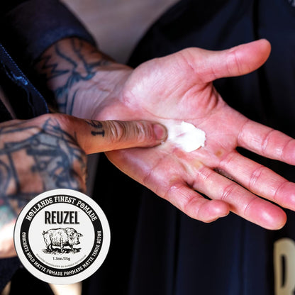 REUZEL Concrete Matte Pomade, Strong All Day Hold, Water Soluble Styling, Matte Finish and Flake Free, Easy to Wash Out, for All Hair Types