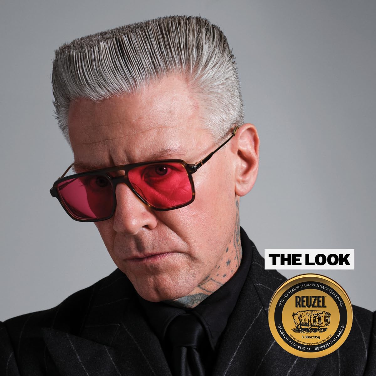 Reuzel and Liquid Death Severed Head Matte Clay Pomade, Strong All Day Hold, Water Soluble, Matte Finish and Non-Greasy Formula, Easy to Wash Out, for All Hair Types, 3.38 Oz