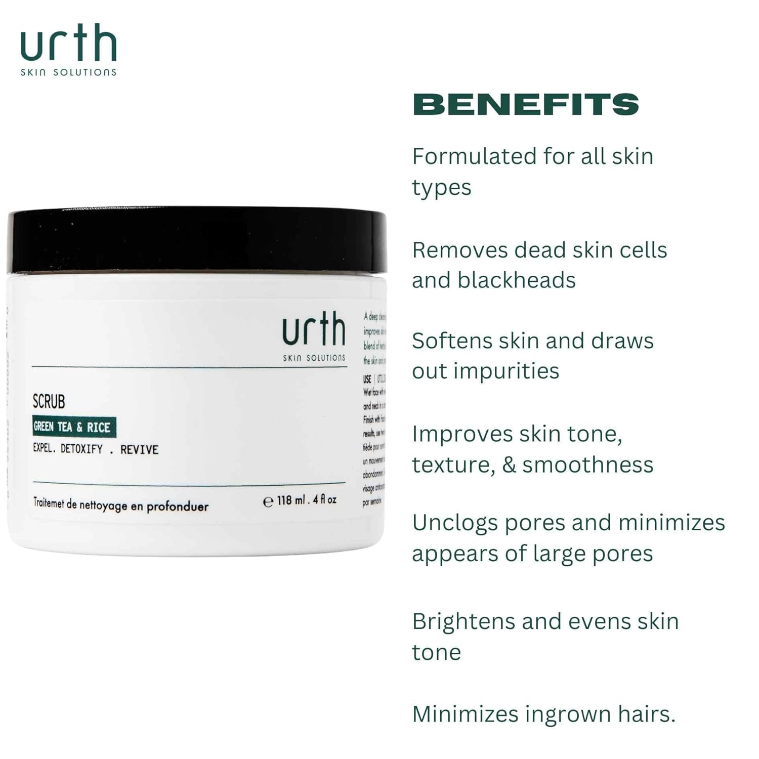 Urth Men'S Exfoliating Face Scrub with Green Tea & Rice (4 Oz), Deep Cleansing, Minimizes Blackheads, Smooths Skin, Daily Facial Scrub for Sensitive Skin, Exfoliator for Men, Revitalizes & Refresh