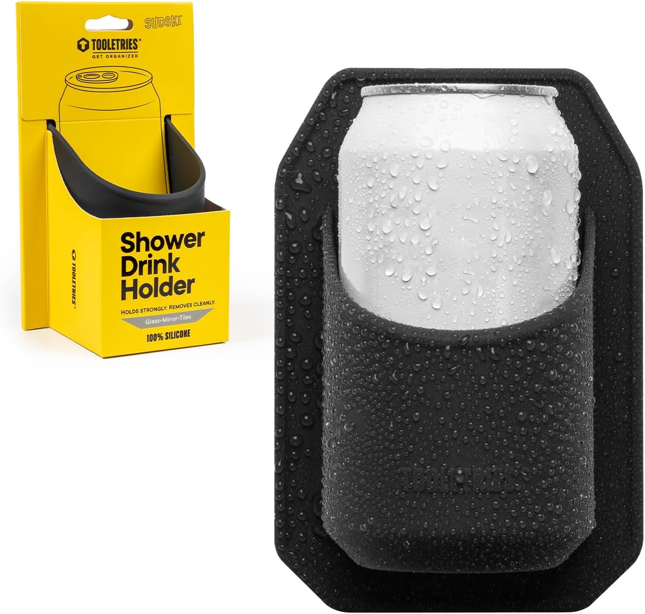 Tooletries Shower Drink Holder - 100% Silicone Can Holder for Beer or Soda - Bathroom Accessory - Silicone-Grip Technology, No Adhesive Needed - in Partnership with 30 Watt - Charcoal