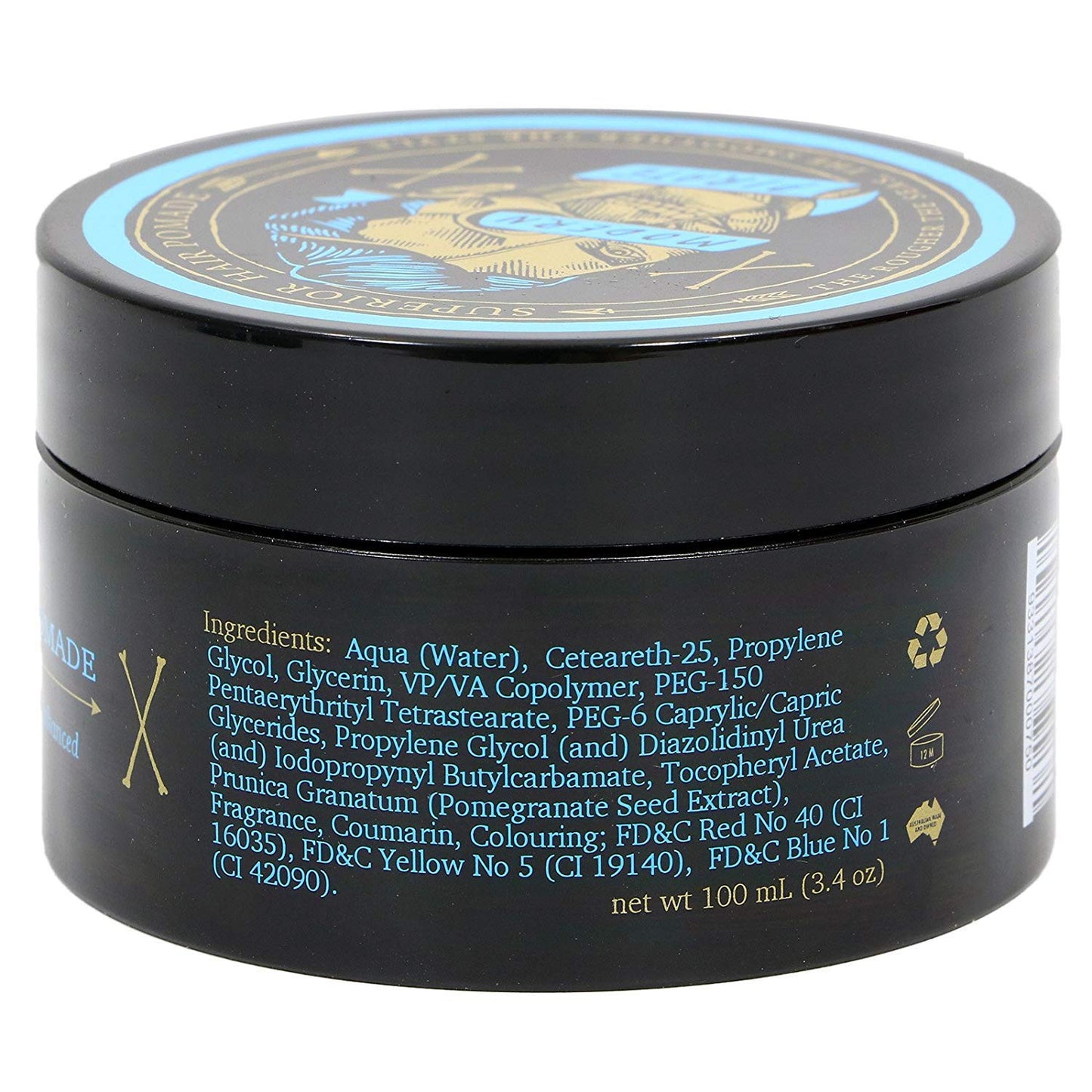 Modern Pirate Superior Hair Pomade 3.4 Oz - Medium Strong Hold & Medium Shine - Water Soluble & Naturally Enhanced